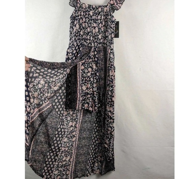Art class navy & pink floral dress w/ shorts flutter sleeves, front open skirt M - Picture 7 of 9